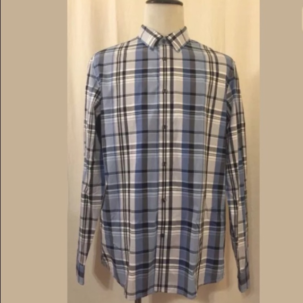 NWT Michael Kors XL Blue Plaid Button Up Shirt $90